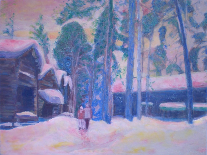Sunday Walkers, 2011, oil and wax on linen, 61.5 x 82 cm, ©Hilja Roivainen.