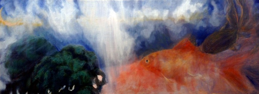 Passing the River, 2014, oil and wax on canvas, 30.5 x 81 cm, ©Hilja Roivainen.